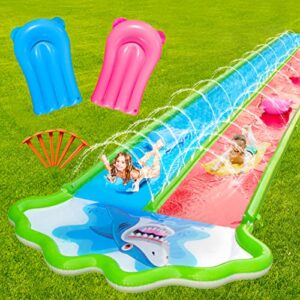 moyrgg slip and slide inflatable water slides lawn toy with 2 bodyboards - 20x6ft 10 lb slip slide heavy duty summer toy with sprinkler for kids adults backyard outdoor water play