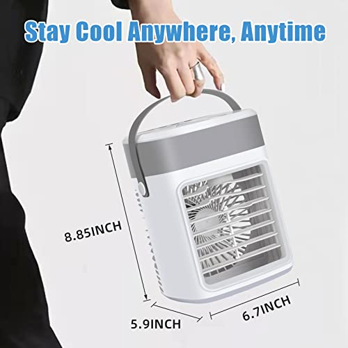 Portable 4-in-1 Air Conditioner with 3 Wind Speeds, 500ML Water Tank, Evaporative Air Coole with Timer and Spray Function, Personal Cooling Fan for Bedroom, Office, Desk and Camping