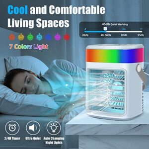 Portable 4-in-1 Air Conditioner with 3 Wind Speeds, 500ML Water Tank, Evaporative Air Coole with Timer and Spray Function, Personal Cooling Fan for Bedroom, Office, Desk and Camping