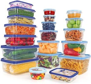 gifbera 40-piece food storage containers with lids and vent (20 containers & 20 lids) - food grade kitchen organization for leftover, meal prep, lunch - microwave dishwasher safe