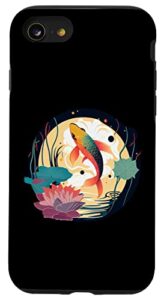 iphone se (2020) / 7 / 8 japanese koi fish jumping out of pond lotus lilly pad case