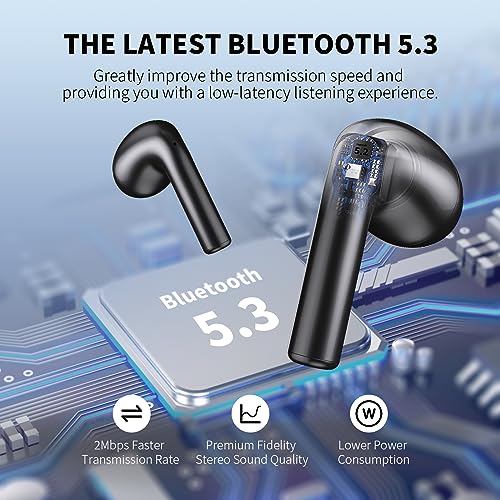 Bluetooth Earbuds, Environmental Noise Cancellation 4 Mic Call Noise Cancelling Ear Buds Stereo Sound Deep Bass Bluetooth Headphones IPX6 Waterproof True Wireless Earbuds for Sport and Working