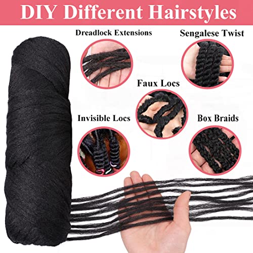 COOKOO 4 Roll Natural Black Brazilian Wool Hair Acrylic Yarn for African Crochet Hair Jumbo Braids Senegalese Twisting Knitting Hair Braids Faux locs Spiral Corkscrews Braids Twist Wraps 70G/Roll(1B#)