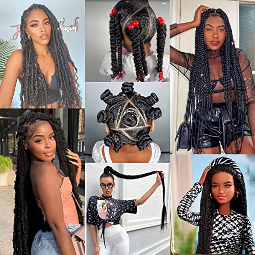 COOKOO 4 Roll Natural Black Brazilian Wool Hair Acrylic Yarn for African Crochet Hair Jumbo Braids Senegalese Twisting Knitting Hair Braids Faux locs Spiral Corkscrews Braids Twist Wraps 70G/Roll(1B#)