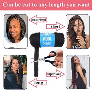 COOKOO 4 Roll Natural Black Brazilian Wool Hair Acrylic Yarn for African Crochet Hair Jumbo Braids Senegalese Twisting Knitting Hair Braids Faux locs Spiral Corkscrews Braids Twist Wraps 70G/Roll(1B#)