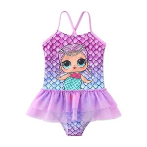 l.o.l. surprise! kid girl mesh splice mermaid onepiece slip swimsuit light purple kids: 11-12 years