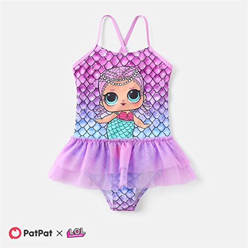 L.O.L. Surprise! Kid Girl Mesh Splice Mermaid Onepiece Slip Swimsuit Light Purple Kids: 11-12 Years