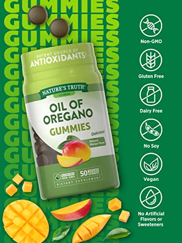 Nature's Truth Oil of Oregano Gummies | Vegan, Gluten Free & Non-GMO Supplement | Natural Mango Flavor | 50 Count