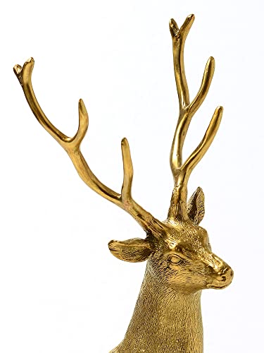 R REALONG 16.9'' Gold Bronze Stag Statue Metal Deer Sculpture Ornament for Home Decorative