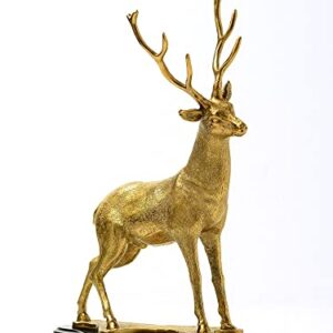 R REALONG 16.9'' Gold Bronze Stag Statue Metal Deer Sculpture Ornament for Home Decorative