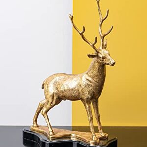 R REALONG 16.9'' Gold Bronze Stag Statue Metal Deer Sculpture Ornament for Home Decorative