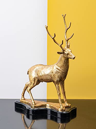 R REALONG 16.9'' Gold Bronze Stag Statue Metal Deer Sculpture Ornament for Home Decorative