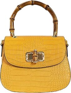 women handbag leather bamboo top handle crossbody bag elegant purse evening bag gift for women handmade made in italy (mustard)