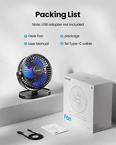 Gaiatop Small Desk Fan Baterry Operated, 360°Rotation Rechargeable Portable Fan 3 Speed Strong Airflow, 5.5 Inch USB Quiet Table Fan for Home, Office, Bedroom, Camping (Black)