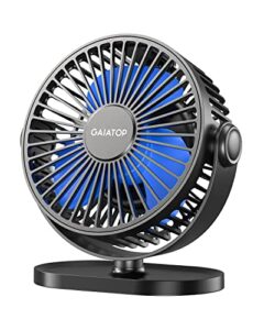 gaiatop small desk fan baterry operated, 360°rotation rechargeable portable fan 3 speed strong airflow, 5.5 inch usb quiet table fan for home, office, bedroom, camping (black)