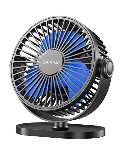 Gaiatop Small Desk Fan Baterry Operated, 360°Rotation Rechargeable Portable Fan 3 Speed Strong Airflow, 5.5 Inch USB Quiet Table Fan for Home, Office, Bedroom, Camping (Black)