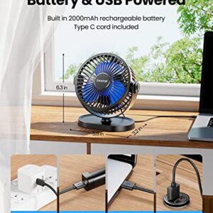 Gaiatop Small Desk Fan Baterry Operated, 360°Rotation Rechargeable Portable Fan 3 Speed Strong Airflow, 5.5 Inch USB Quiet Table Fan for Home, Office, Bedroom, Camping (Black)