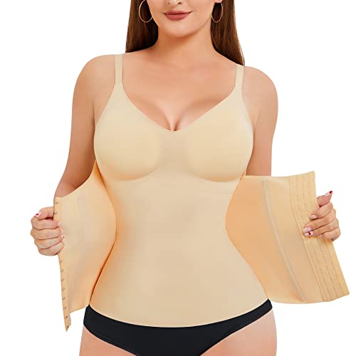 RDSIANE Body Slimming Tank Top For Women V-Neck Cami Shaper Waist Trainer Shapewear Top Tummy Control Beige