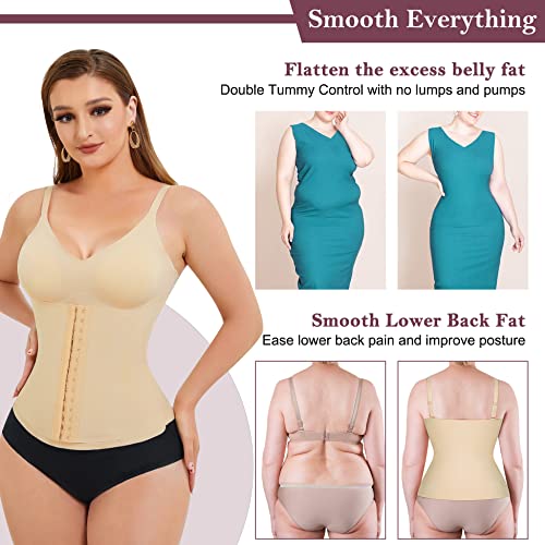 RDSIANE Body Slimming Tank Top For Women V-Neck Cami Shaper Waist Trainer Shapewear Top Tummy Control Beige