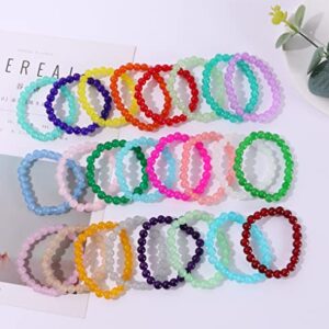 WAINIS 24PCS 8mm Glass Beaded Bracelets for Women Elastic Stretch Round Bead Healing Bracelet Multicolor Handmade Stackable Beads Bracelet