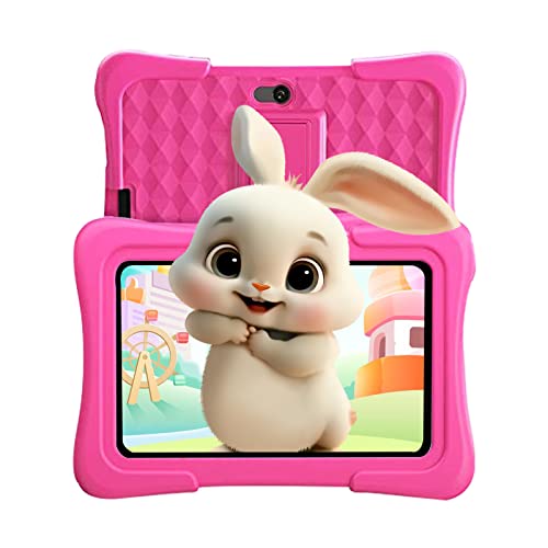 JUNINKE Kids Tablet, Kids for Tablet, 7-inch IPS High-Definition Display Screen, Anti-Blue Light Protective Film, Android 11.0, with a 1.2m Anti-Drop case, 2 Years Replacement (Pink)