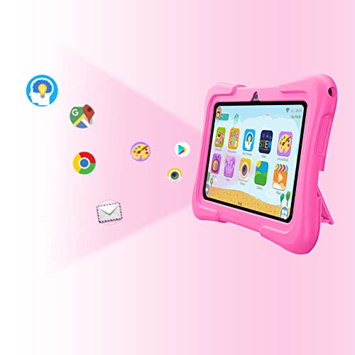 JUNINKE Kids Tablet, Kids for Tablet, 7-inch IPS High-Definition Display Screen, Anti-Blue Light Protective Film, Android 11.0, with a 1.2m Anti-Drop case, 2 Years Replacement (Pink)