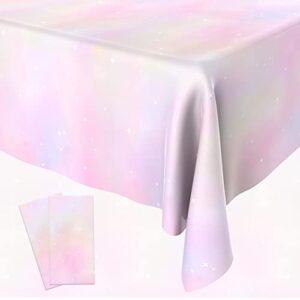 Pastel Rainbow Tablecloths 2 PCS Disposable Rainbow Tablecloth Waterproof Plastic Table Cloths for Rectangle Tables, Birthday Decoration Party Supplies for Birthday Wedding Pink Theme Party 108" x 54"