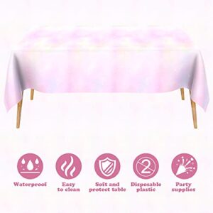 Pastel Rainbow Tablecloths 2 PCS Disposable Rainbow Tablecloth Waterproof Plastic Table Cloths for Rectangle Tables, Birthday Decoration Party Supplies for Birthday Wedding Pink Theme Party 108" x 54"