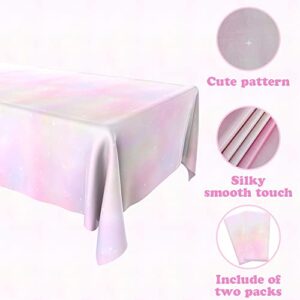 Pastel Rainbow Tablecloths 2 PCS Disposable Rainbow Tablecloth Waterproof Plastic Table Cloths for Rectangle Tables, Birthday Decoration Party Supplies for Birthday Wedding Pink Theme Party 108" x 54"