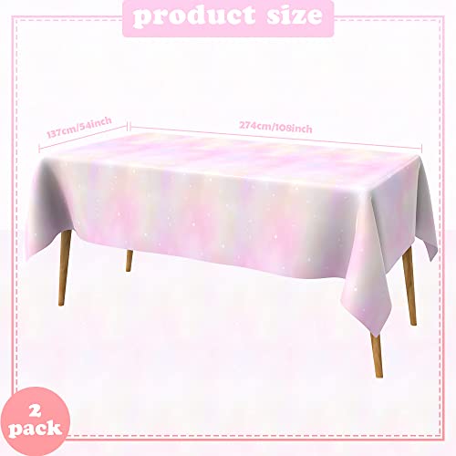 Pastel Rainbow Tablecloths 2 PCS Disposable Rainbow Tablecloth Waterproof Plastic Table Cloths for Rectangle Tables, Birthday Decoration Party Supplies for Birthday Wedding Pink Theme Party 108" x 54"