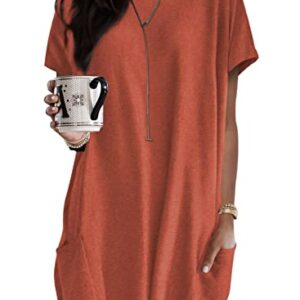 Dokotoo Womens Summer Casual Crewneck T-Shirts Loose Fit Color Block Short Sleeve Long Tunic Tops Oversized T Shirts with Pockets for Women,(US 18-20) 2XL Plus Size,Orange