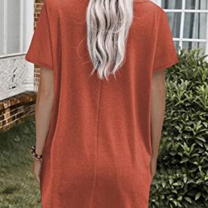 Dokotoo Womens Summer Casual Crewneck T-Shirts Loose Fit Color Block Short Sleeve Long Tunic Tops Oversized T Shirts with Pockets for Women,(US 18-20) 2XL Plus Size,Orange