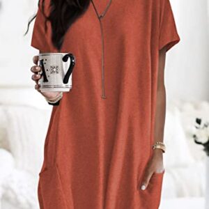 Dokotoo Womens Summer Casual Crewneck T-Shirts Loose Fit Color Block Short Sleeve Long Tunic Tops Oversized T Shirts with Pockets for Women,(US 18-20) 2XL Plus Size,Orange