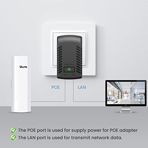 PoE Injector Adapter, Ueevii 24V 100M Ethernet POE Adapter,Suitable for Wireless Bridge