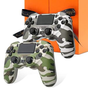 YsoKK 2 Pack Wireless Controller for PS4, Wireless Remote Control Compatible with Playstation 4/Slim/Pro,with Double Shock/Audio/Six-axis Motion Sensor(CAMO Grey+CAMO Green)