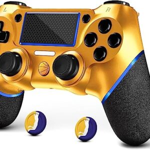 AceGamer Wireless Controller for PS4, Custom Basketball Design V2 Gamepad Joystick for PS4 with Non-Slip Grip of Both Sides and 3.5mm Audio Jack! Thumb Caps Included! (Dark-Gold Basketball)