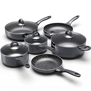 induction cookware pots and pans set 10 piece, bezia dishwasher safe nonstick cooking pans, stay-cool bakelite handle, scratch resistant kitchen sets with frying pans, saucepans & stockpot