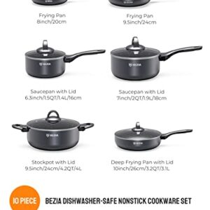 Induction Cookware Pots and Pans Set 10 Piece, BEZIA Dishwasher Safe Nonstick Cooking Pans, Stay-Cool Bakelite Handle, Scratch Resistant Kitchen Sets with Frying Pans, Saucepans & Stockpot