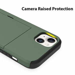 ZIYE for iPhone 13 Case with Card Holder,for iPhone 13 Wallet Case Anti-Scratch Dual Layer Hidden Pocket Phone Case Shockproof Cover Compatible with for iPhone 13 5G-Green