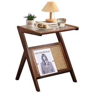 tiita rattan side table, mid century nightstand, bamboo accent bedside tables, glass coffee tables, boho wooden end table with storage for small space, living room and bedroom