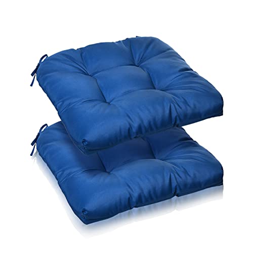 Outdoor Chair Cushion 20”x20”x4”, Tufted Water-Repellent Patio Seat Cushions with Non-Slip Ties, 2 Count, Navy