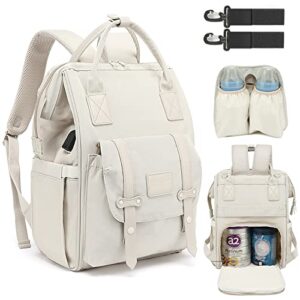 auyre diaper bag backpack nappy changing bags waterproof travel backpack with usb charging port & stroller straps baby shower gifts (beige)