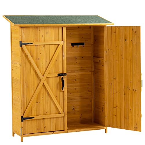 56”L x 19.5”W x 64”H Outdoor Storage Shed with Lockable Doors, Wooden Tool Garden Shed with Detachable Shelves & Pitch Roof, Kit-Perfect to Store Patio Furniture and Trash Cans, Natural