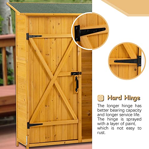 56”L x 19.5”W x 64”H Outdoor Storage Shed with Lockable Doors, Wooden Tool Garden Shed with Detachable Shelves & Pitch Roof, Kit-Perfect to Store Patio Furniture and Trash Cans, Natural