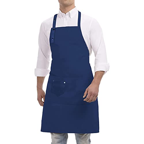 WOWHIZ Artist Apron for Men Women,Safety Canvas Aprons Teaching Baking Cooking Kitchen Chef Garden Pottery Painting Aprons 3 Pockets, Navy Blue