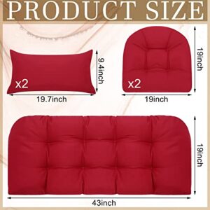 Maitys 5 Pieces Waterproof Outdoor Cushions Couch Cushion Set Wicker Chair Cushions Group Loveseat Cushions Lumbar Pillows for Patio Backyard Porch Garden Furniture (Wine Red)