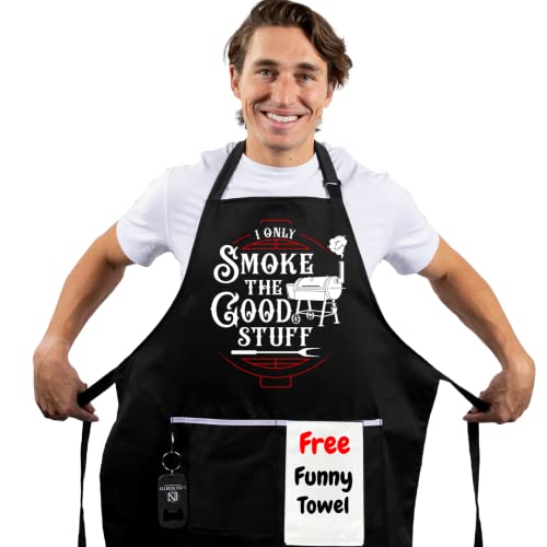 LIKENORTH funny aprons for men Hilarious mens apron for cooking kings chef apron for men,Perfect for bbq & grill shenanigans (I only smoke the good stuff)