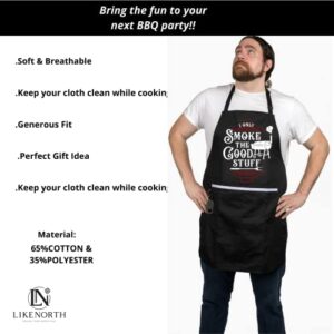 LIKENORTH funny aprons for men Hilarious mens apron for cooking kings chef apron for men,Perfect for bbq & grill shenanigans (I only smoke the good stuff)