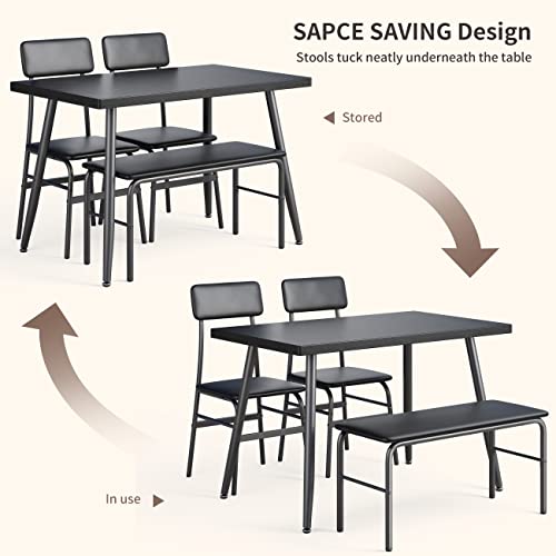 Gizoon Dining Table Set for 4, Kitchen with Bench and 2 Chairs Small Space, Apartment