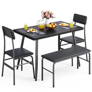 Gizoon Dining Table Set for 4, Kitchen with Bench and 2 Chairs Small Space, Apartment